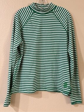 Green & White Striped Long Sleeve Crew Tee